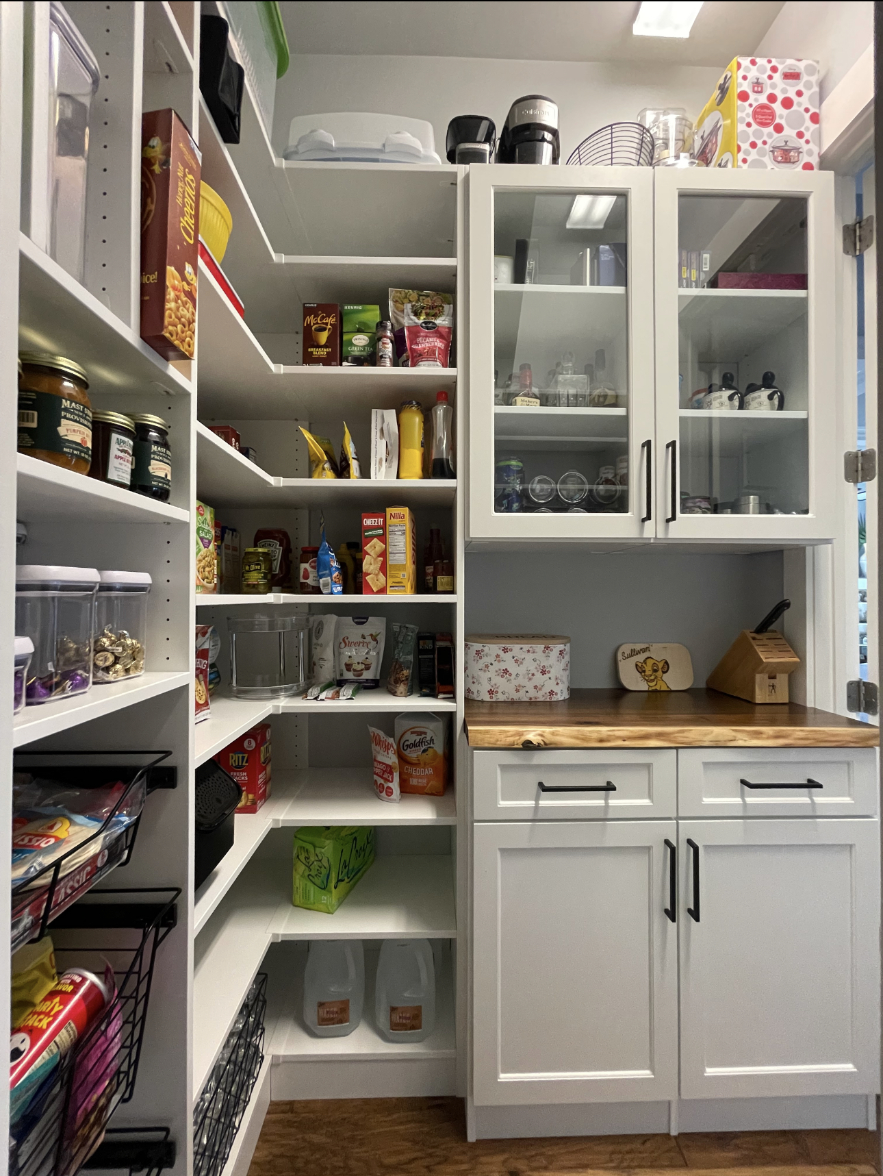 Utilizing pantry space to maximize available space.