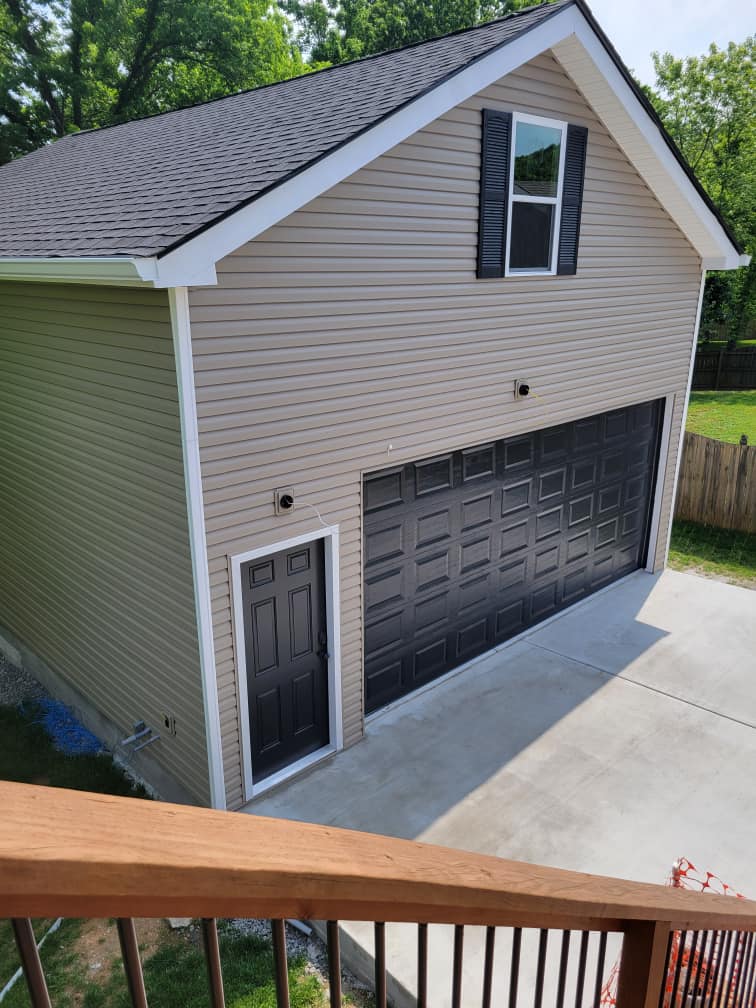 Two-story garage unit.