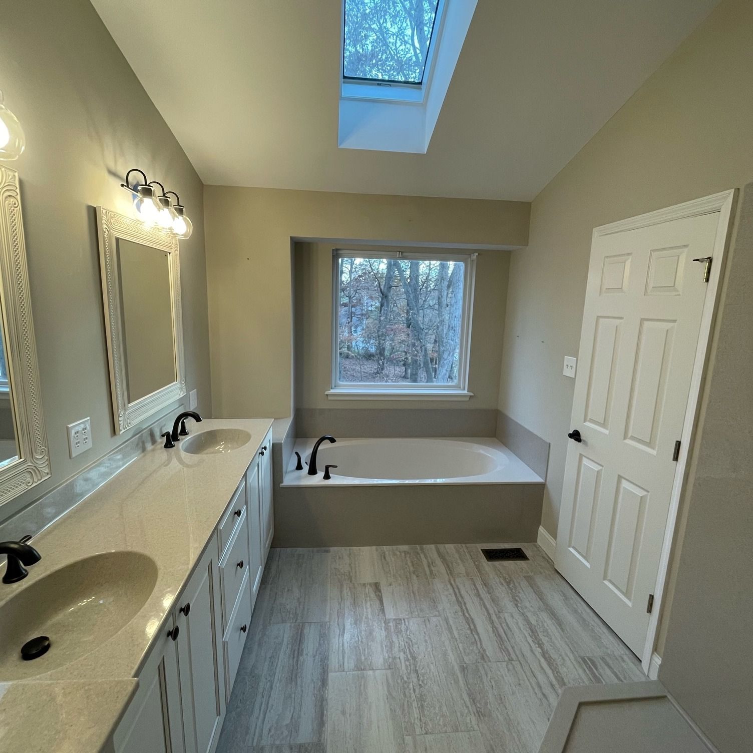 Newly remodeled bathroom with a walk in shower. 