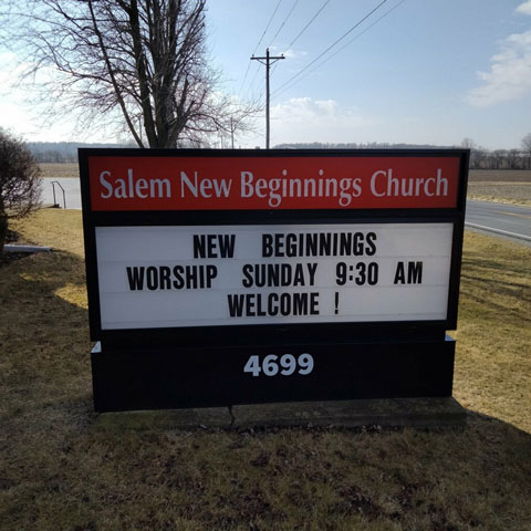 Salem New Beginnings Church sign