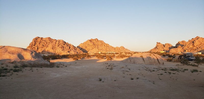 A dry desert scene.