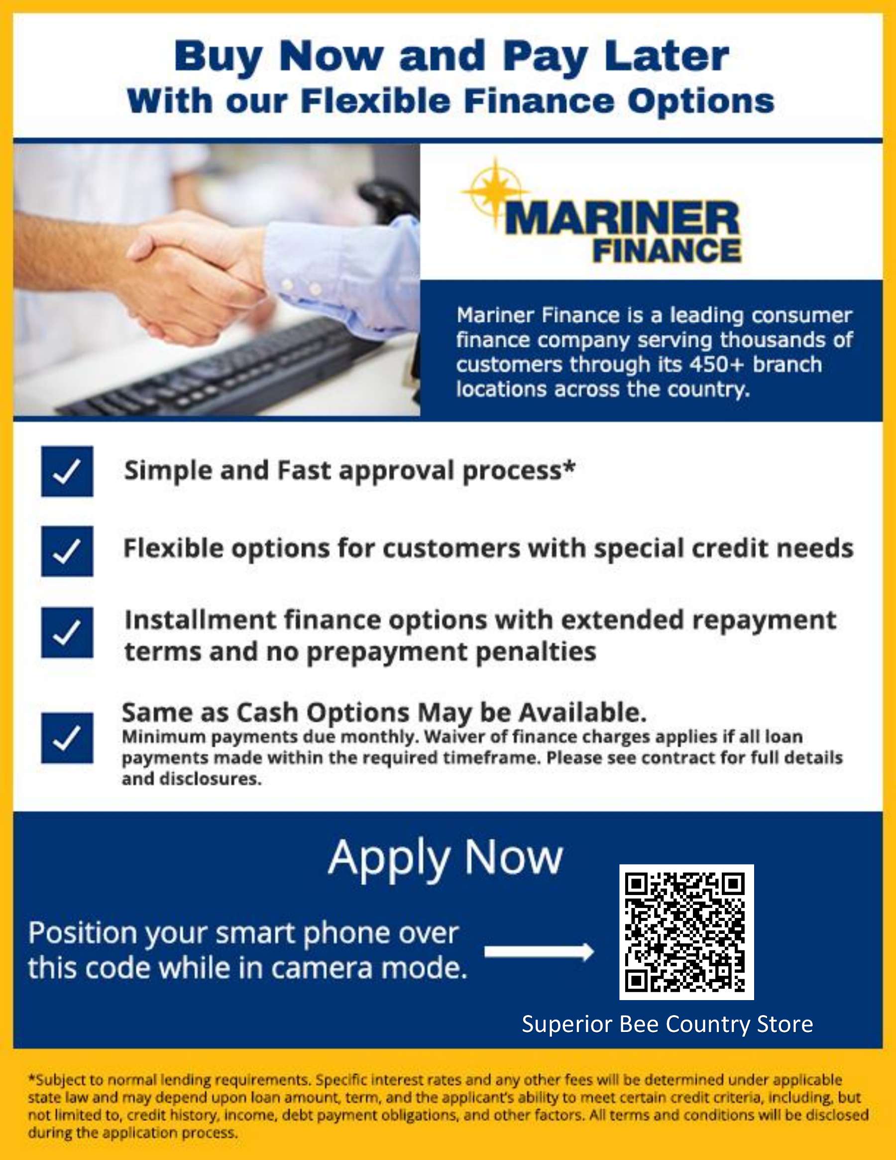 Financing information for Mariner Finance.