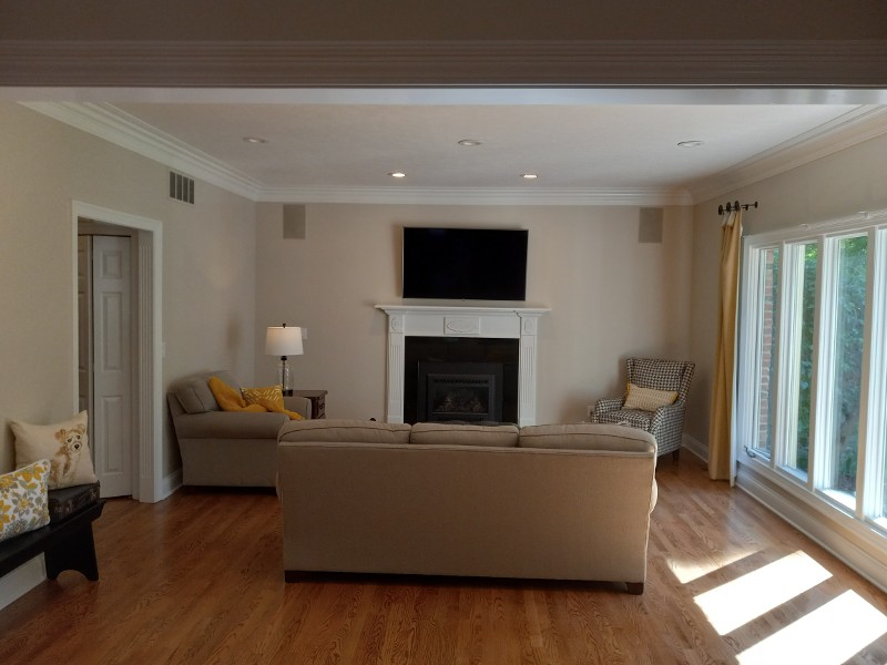 A living room area freshly painted.