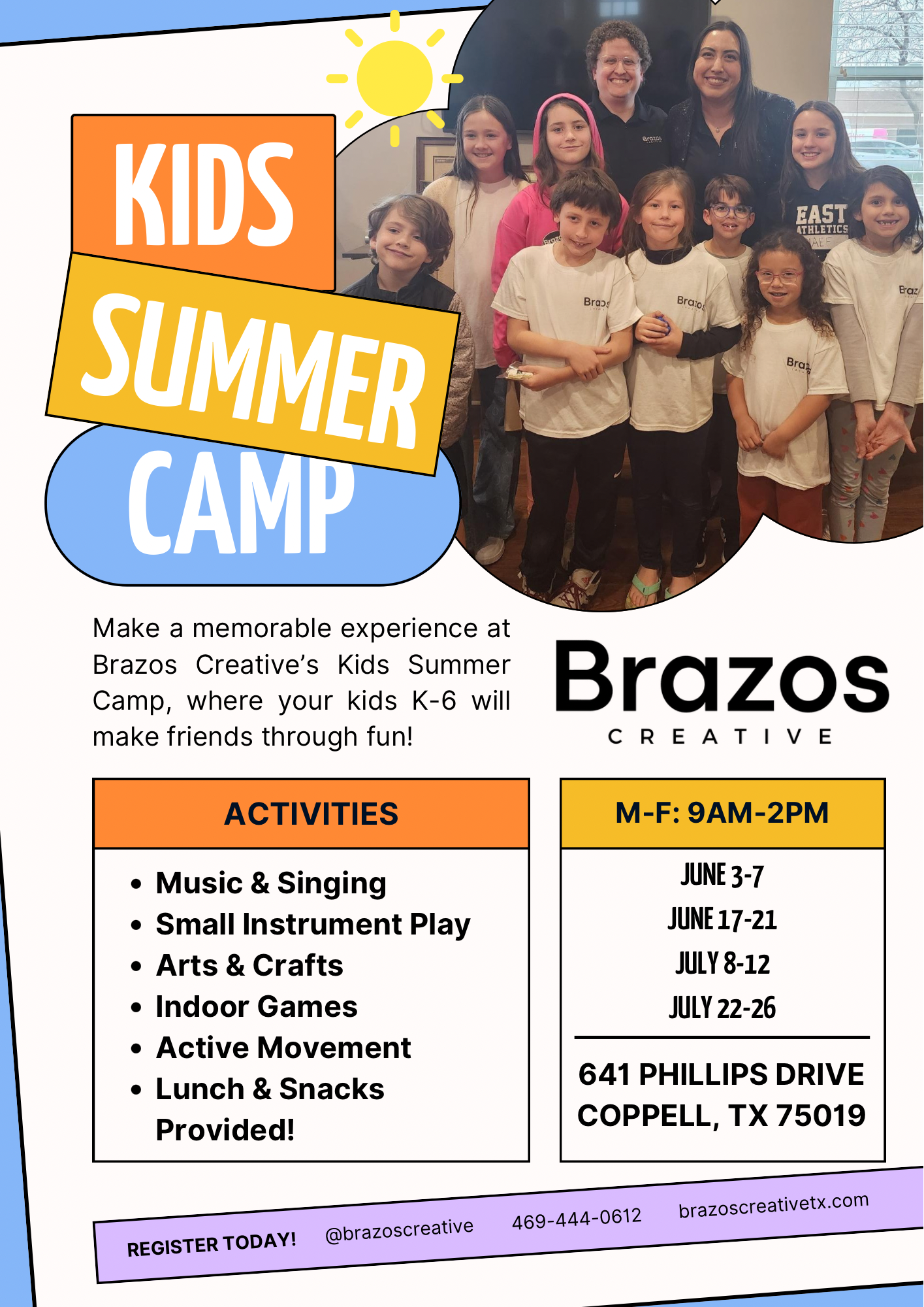 Kids Summer Camp flyer for Brazos Creative.