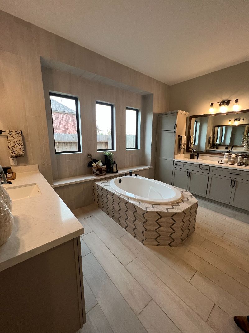 Full bathroom remodel with two vanities