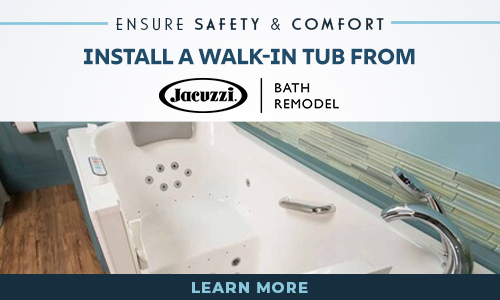 Advertising image promoting installation of walk-in tubs.