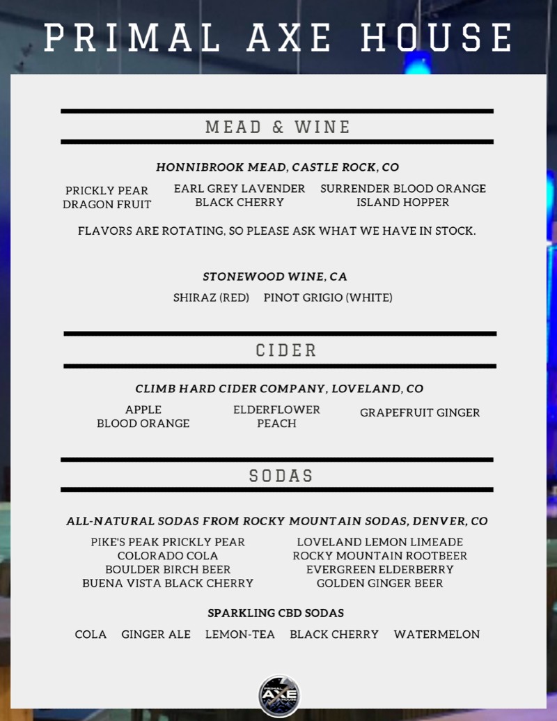 Mead, Wine, Cider, and Soda menu