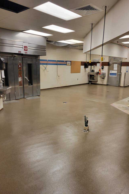 An indoor industrial epoxy floor.