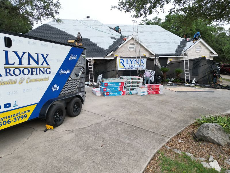 The Lynx Roofing business office with a company van parked out front.