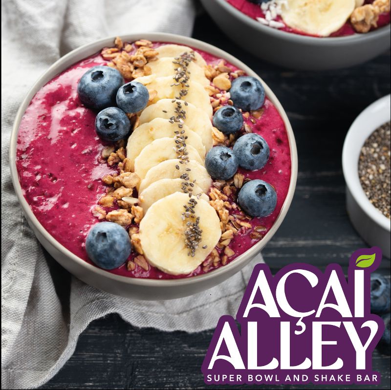 acai bowl with bananas and blueberries