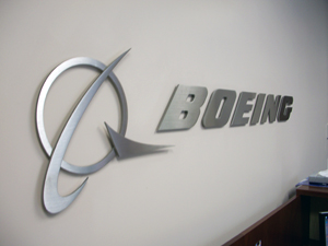 A Boeing logo sign.