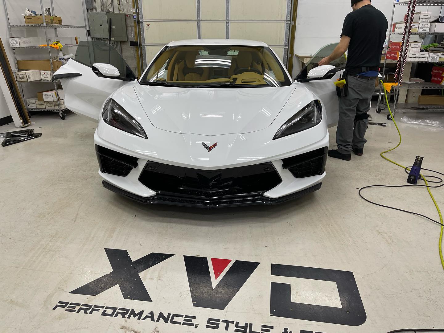 White Corvette with window tint