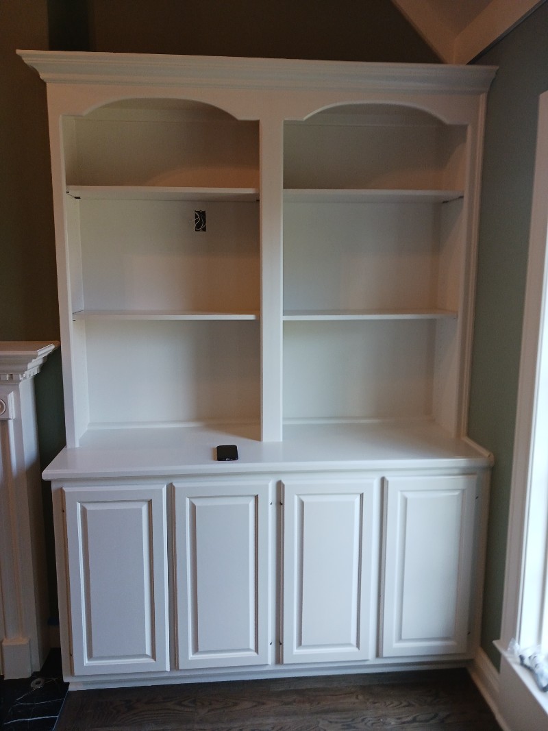 A freshly painted white cabinet.