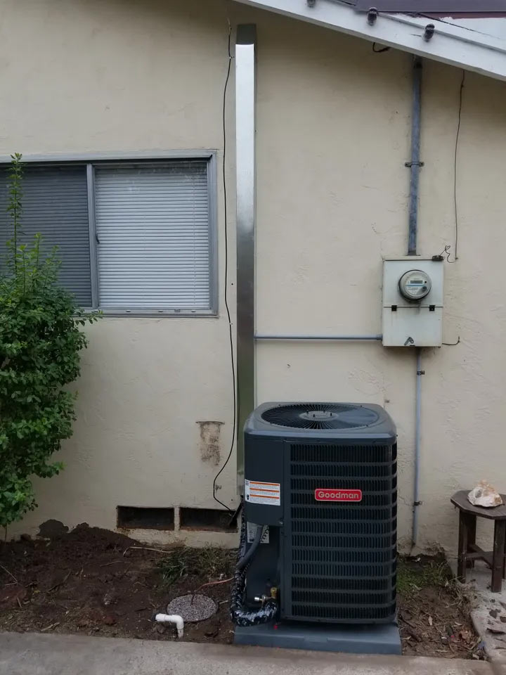 Goodman A/C unit installed outside a customer's home.