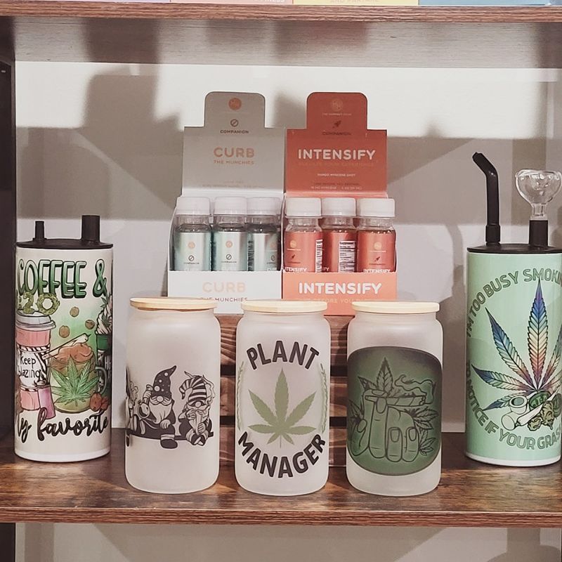 shelf of CBD products