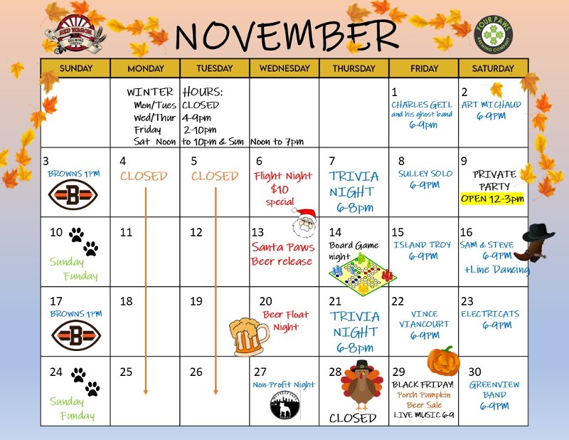 November Events Live Music Karaoke Open Mic Night Trivia Corn Maze