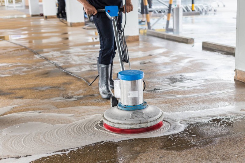 A shiny floor in an open business space.