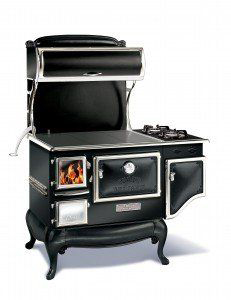 A black, antique stove. 