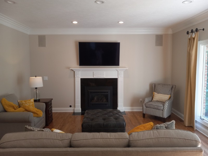 A living room area freshly painted.