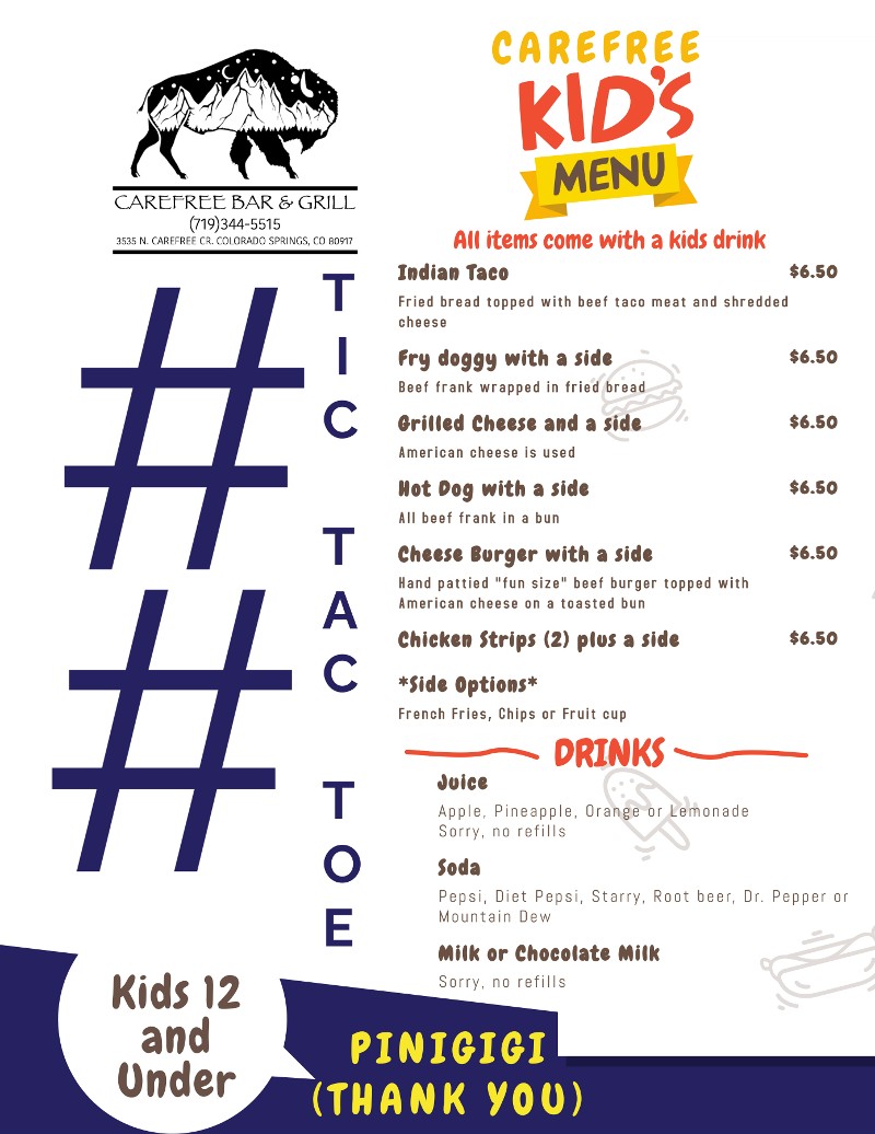 Carefree Bar & Grill Kid's Menu