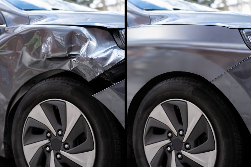 Before and after pictures of dent removal