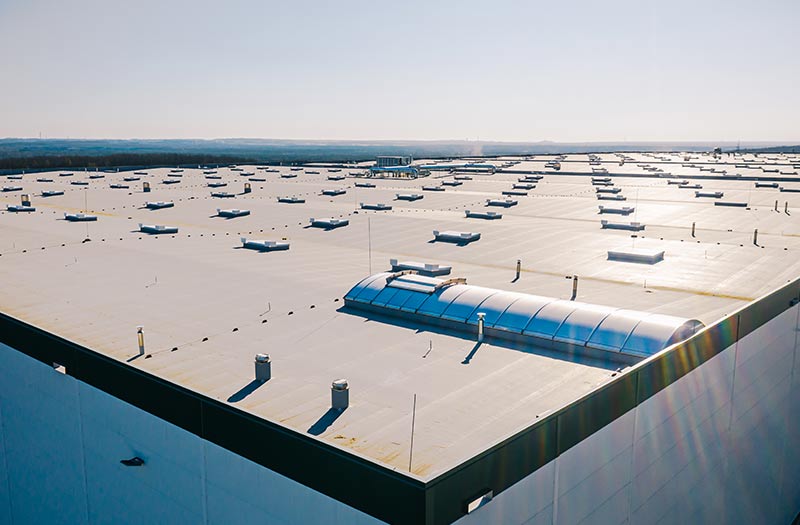 The flat roof of a commercial business.