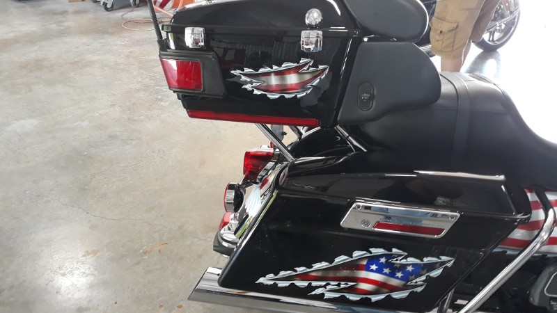 Custom motorcycle with American flag detailing